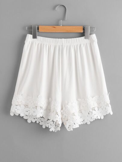 Shorts taille élastique en dentelle avec des appliques
