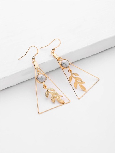 Leaf & Triangle Design Drop Earrings With Marble