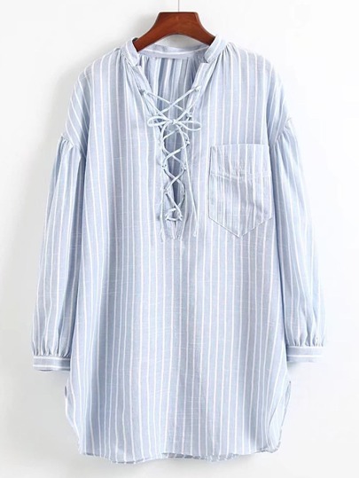 Vestito camicetta a strisce verticale con scollo a v
