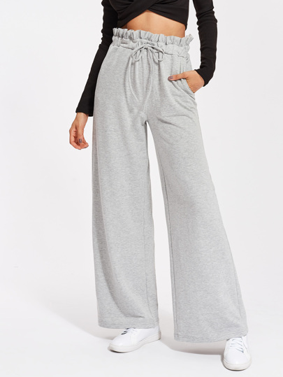 Pantalones tejidos con volante en la cintura