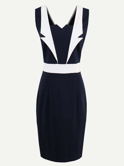 Contrast Panel V Back Slim Dress