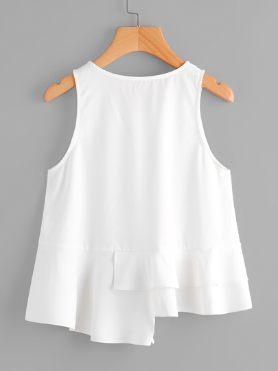 Frill Trim Staggered Hem Shell Top