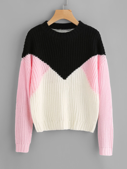Pull-over color-block avec la chute de l\'épaule