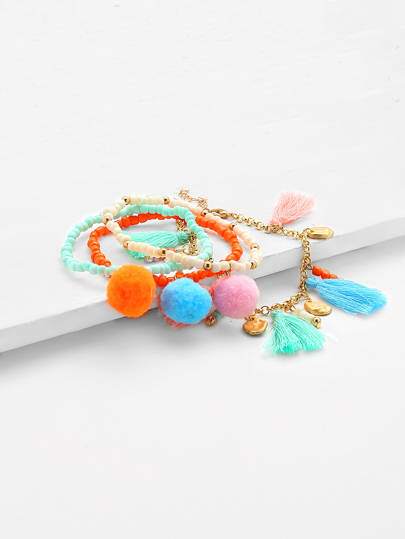 Armreif Set mit Beads,Kette und Quaste