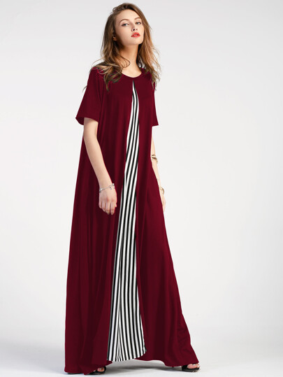 Contrast Striped Panel Full Length Dress