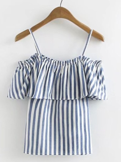 Cold Shoulder Vertical Striped Top