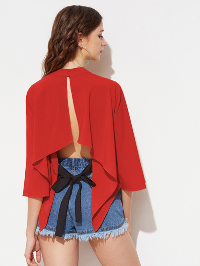 Kimono Sleeve Split Back Hanky Hem Top