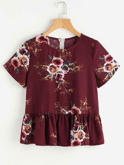 Blusa con estampado floral al azar con bajo de volante