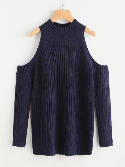 Pull-over épaules dénudées découpé côtelé