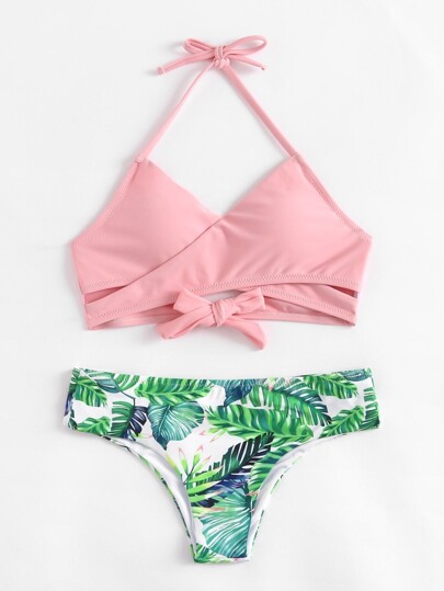 Set di bikini con stampa di palma