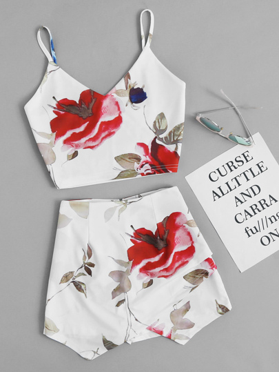 Top camisole floreale con pantaloncini