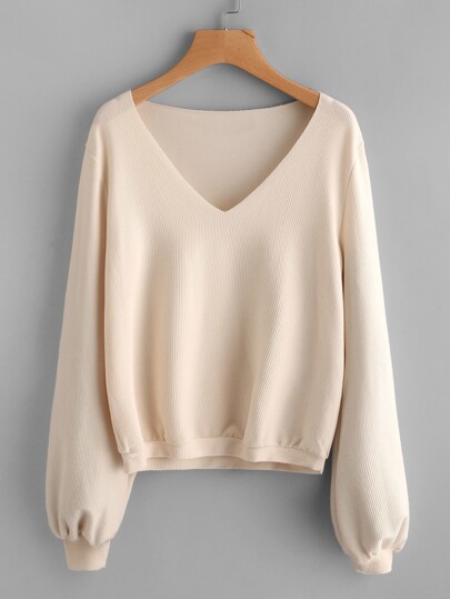 Bishop Sleeve Ribbed Sweatshirt