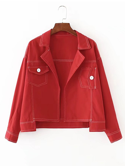 Cut Out Hem Flap Pocket Denim Jacket