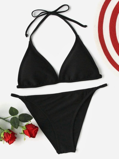Bikini Set mit Neckholder und texturietem Rand
