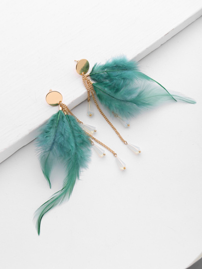 Feather And Chain Design Drop Earrings