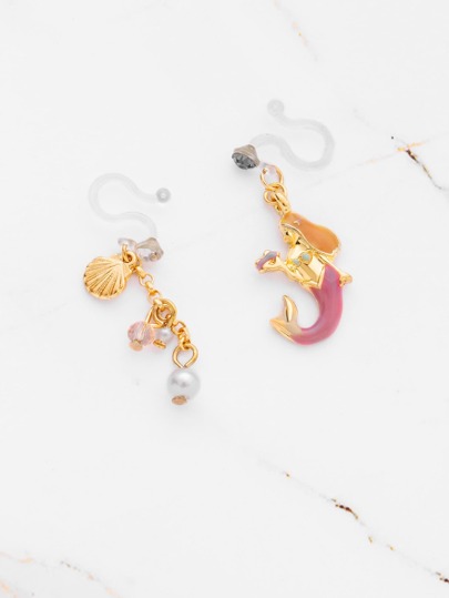 Mermaid And Faux Pearl Design Mismatch Earrings