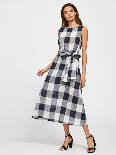 Self Tie Checked Dress