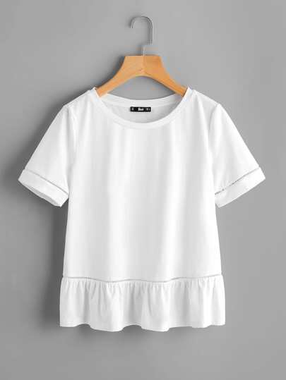 Ladder Lace Insert Frill Hem Tee