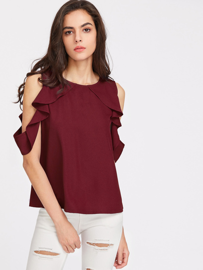 Schulterfreie Bluse mit Knöpfen, Drapierung und Raffung