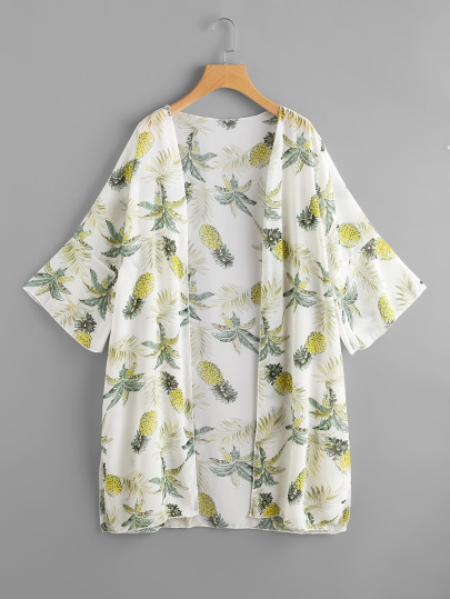 Kimono in chiffon con stampa di fogliame