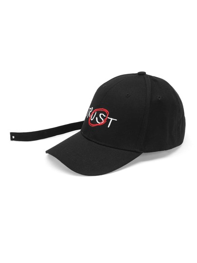 Slogan Embroidery Baseball Cap With Long Strap