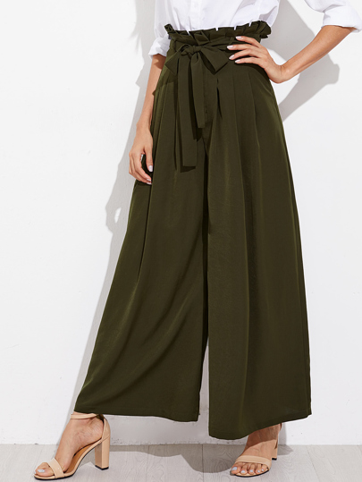 Belted Box Pleated Palazzo Pants