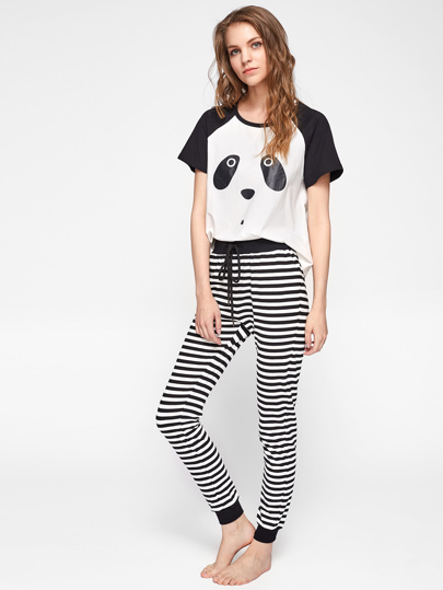 Top mit Pandamuster und Hose Pajama Set mit Hose