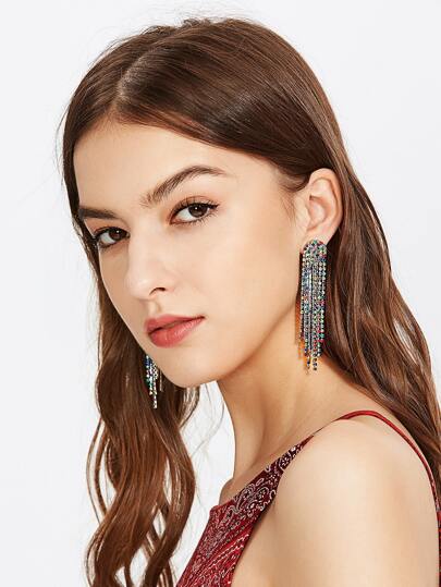 Glamorous Rhinestone Detail Tassel Chain Earrings