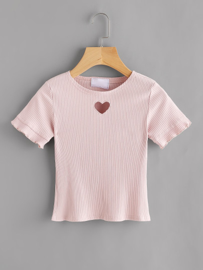 Camiseta acanalada con abertura en forma de corazón