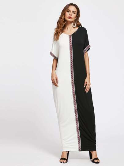Jacquard Tape Detail Two Tone Cocoon Dress