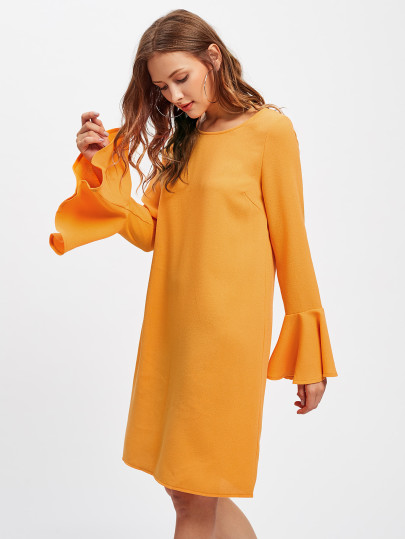 Buttoned Keyhole Bell Sleeve Dress