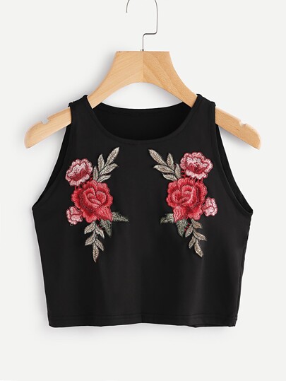 Symmetric Embroidered Appliques Crop Tank Top
