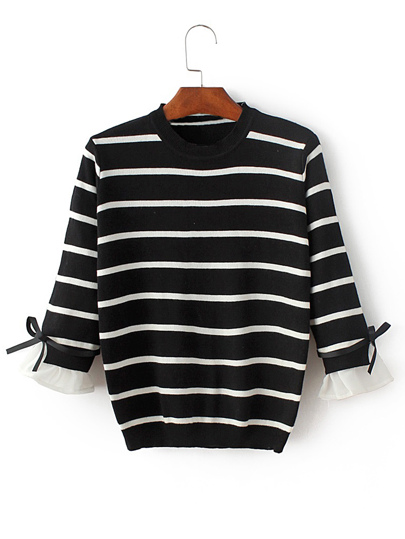 Contrast Cuff Tie Detail Knitwear