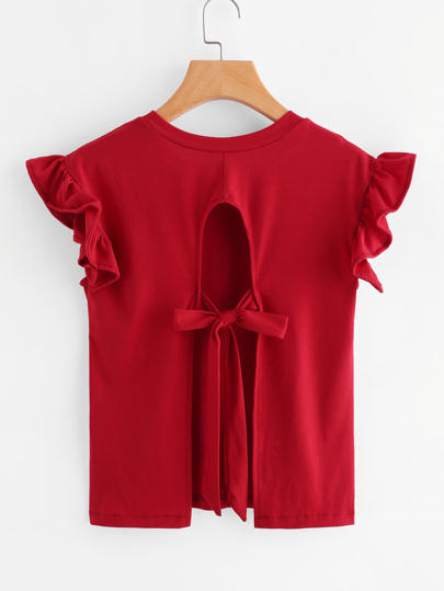 Rückenfreies T-Shirt mit Raffungärmeln und Band Detail