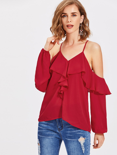 Crisscross Strap Flounce Trim Top