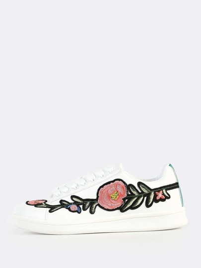 Embroidered Lace Up Sneakers WHITE