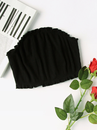 Frill Trim Ribbed Bandeau Top