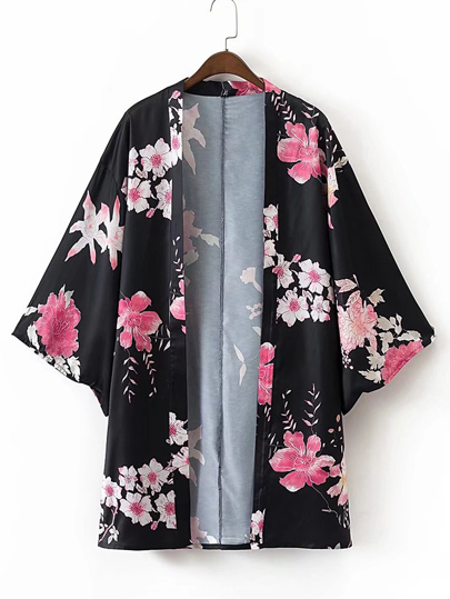 Kimono ouvert avant imprimé fleuri