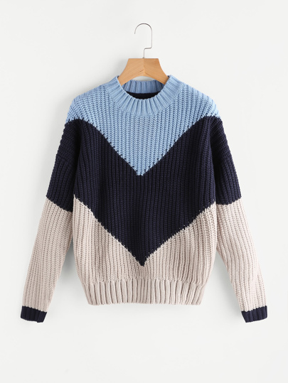 Pull-over color-block à motif de type V