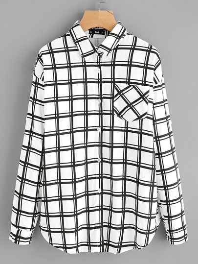 Single Pocket Roll Tab Sleeve Grid Shirt