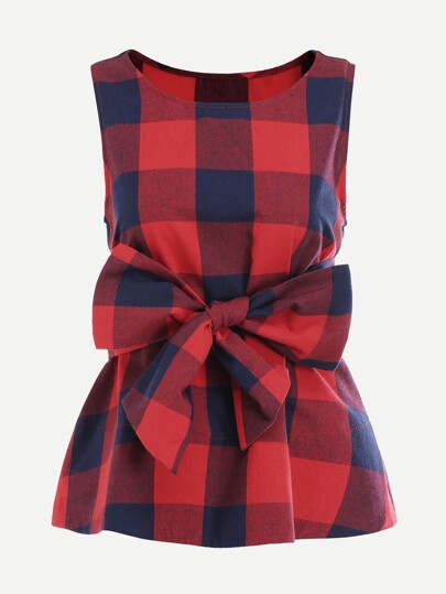 Belted Checkered Shell Top