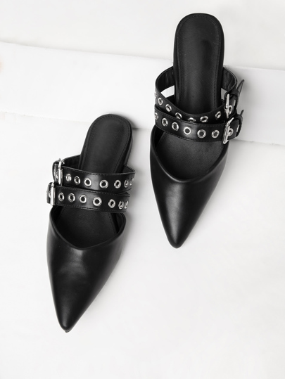 PU Pointed Toe Flats With Eyelet Strap