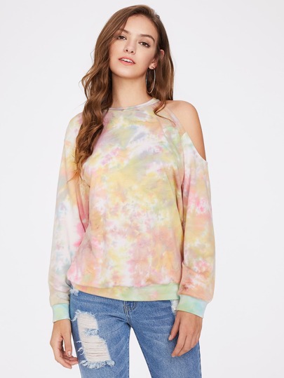 Asymmetric Cutout Shoulder Tie Dye Sweatshirt