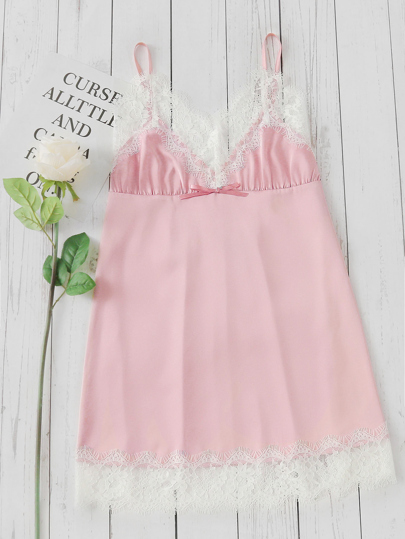 Contrast Lace Trim Triangle Sleep Dress