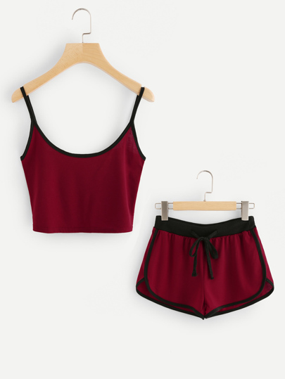 Ringer Crop Cami Top With Drawstring Shorts