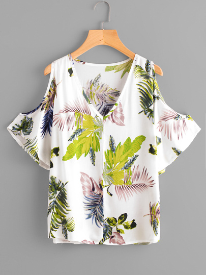 Schukterfreie Bluse mit Blattmuster