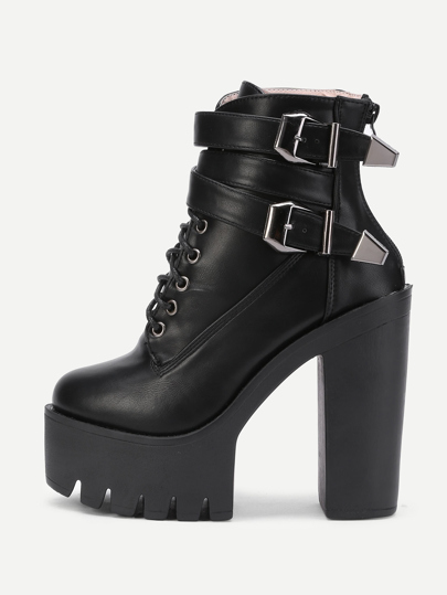 Bottes en PU à lacets avec boucles
