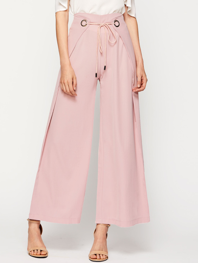 Grommet Tie Waist Palazzo Pants