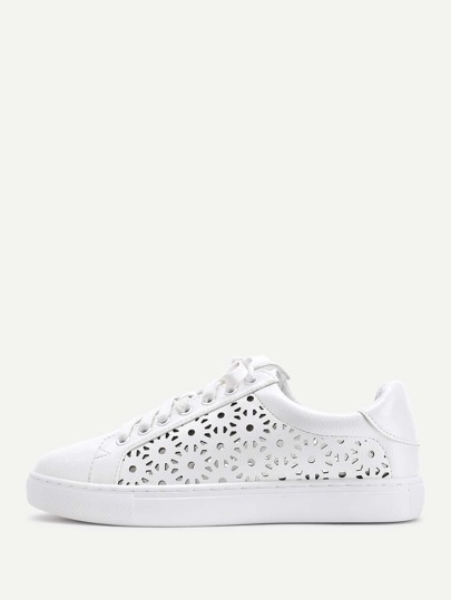 Laser Cut Lace Up PU Sneakers