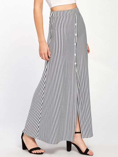 Vertical Striped Button Front Skirt